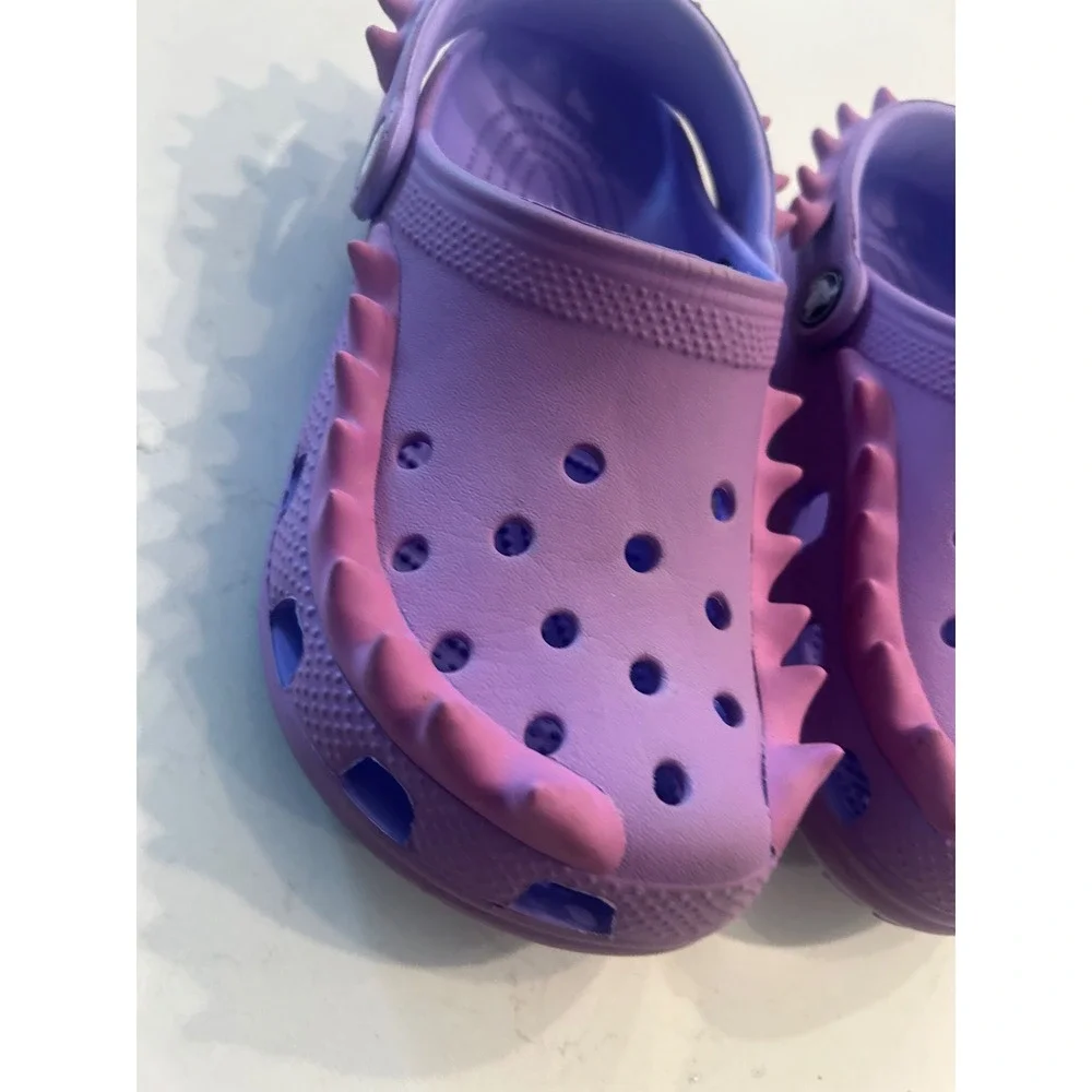 Crocs Clogs Purple Pink Spiked Dinosaur Kids Classic Slip On Shoes J2